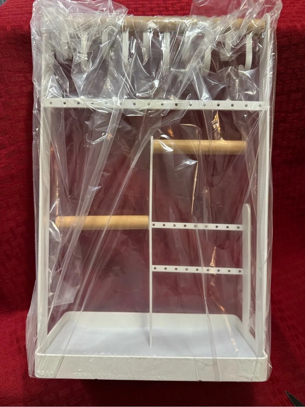 White and Natural Wood Jewelry Organizer Rack